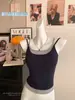 88043 # Estilo Nuevo Primavera/Verano Camisola de Belleza Espalda Hueca Falsa de Dos Piezas con Espalda de Color Contrastante y Almohadillas Fijas para Ropa Exterior
