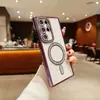 Funda Magnética Brillante Incrustada con Diamantes Adecuada para Funda de Teléfono Samsung S25 Ultra con Película Protectora Electroplateada para Lente S24 Plus Diamante Brillante S26