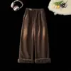 Pantalones de pana gruesos con forro de polar, estilo nuevo de invierno 2025, pierna ancha, cintura alta, adelgazantes, versátiles, pierna recta