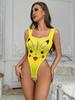 Qianxiu nova lingerie sexy Europeia e Americana anime bidimensional maiô de peça única sexy boca livre rosa rosto sorridente Pikachu