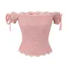 Tops Curtos Bordados em Renda Estilo Hot Girl Americana com Manga Curta para Mulheres Verão 2025 Doce e Picante Ombro Único Cintura Curta Camiseta