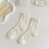 Meias brancas femininas de cano médio com renda de cano médio estilo JK com laço lotita meias fofas de menina japonesa