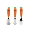 Cuchara Tenedor Creativo Infantil Vajilla Conejo Zanahoria Preescolar Bebé Acero Inoxidable Cuchara para Comer Tenedor