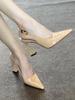 Preciosos Zapatos de Tacón Alto de Charol Color Nude con Tacón de Herradura para Mujer, con Tacones Gruesos, Puntas Puntiagudas y Suelas Rojas