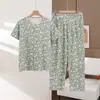 Pijama Cardigan de Algodão Puro de Manga Curta para Mãe Conjunto de Roupa de Casa de Algodão para Mulheres de Meia-Idade e Idosas Tamanho Plus Roupa de Vovó