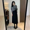 Falda de Traje de Lana Fina y Acetato de Cintura Alta con Efecto Adelgazante Forma de H para Ropa de Trabajo y Casual, Larga por Encima de la Rodilla, Longitud Media C1124Q