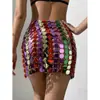 AYJ Moda de rua sexy estilo punk europeu e americano, saia curta curta de acrílico vazada, saia midi de retalhos puramente feita à mão Y2