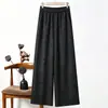 Calças Femininas de Verão Finas Estilo Chinês Casuais Jacquard Perna Reta 2026 Novas Cintura Elástica Calças Longas