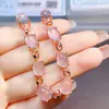 Pulsera Popular de Cristal Rosa Natural al por Mayor de Fábrica con Incrustación de Plata S925 Piedra Principal 7*9 Venta Directa de Fábrica de Joyería