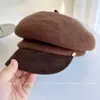 Sombrero Octogonal de Punto Cálido para Otoño e Invierno para Mujer, Estilo Ca4 Japonés, Sombrero de Equitación, Ala de Gamuza, Lana Teñida
