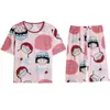 [Algodón de Imitación de Alta Calidad] Pijama para Mujer de Verano con Pantalones Capri de Manga Corta Nuevo Lindo Ropa de Casa Maruko Traje Celebridad de Internet