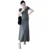 En stock Vestido largo de punto para mujer embarazada 2025 Nuevo vestido de verano para mujer embarazada Moda de mamá caliente Vestido de dos piezas falsas para mujer embarazada