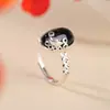 Yuebao Joyería Ágata Negra Natural Plata de Ley S925 Lingote Moneda de Cobre Ovalada Anillo de Moda de Lujo Ligero Joyería de Mano