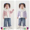Conjunto de Três Peças de Outono Suave Estilo Coreano para Meninas, Cardigã Curto com Gola Grande de Renda para Roupa Externa de Meninas