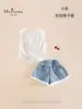 Conjunto Novo Estilo Verão Xiafan para Bebês e Crianças Pequenas Meninas: Conjunto de Duas Peças Versátil e Confortável: Colete e Shorts Jeans para Meninas Classe A