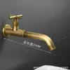 Grifo de Pared Estilo Europeo Todo Cobre para Patio Exterior Jardín, Agua Fría Única, Doble Salida, Giratorio, Grifo Vintage, Apertura Rápida