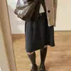 Falda Plisada de Punto Gris Oscuro Engrosada para Mujer 2026 Otoño Invierno Nueva de Cintura Alta Versátil Casual de Línea A Midi