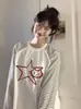 Camiseta de Manga Larga con Estampado Divertido de Estrellas, Empalme de Color Contrastante, Moda Femenina, Versátil, Diseño Rayado, Top de Cuello Redondo