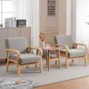Cadeira Sofá de Combinação de Tecido para Aluguel de Apartamento Pequeno, Cadeira de Madeira Maciça, Assento Único/Duplo de Lazer, Cadeira Sofá Econômica para Sala de Estar Minimalista Nórdico