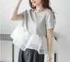 Comercio Exterior Ropa de Mujer 2026 Verano Nuevo Estilo Malla Empalmada Dobladillo Abullonado Top para Mujer Camiseta Mangas Cortas