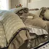 2025 Nuevo Estilo Retro Lino Cáñamo Crudo Encaje Juego de Cuatro Piezas Estilo Encaje Coreano Cama Sábanas de Cama Juego de Tres Piezas Listo para la Venta