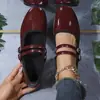 Comercio exterior transfronterizo 2026 Otoño Nuevos Mocasines de Tacón Cuadrado Estilo Retro Doble Hebilla Mocasines Retro Simples para Mujer