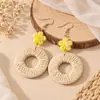 Pendientes de Rafia Coloridos Estilo Resort Bohemio para Mujer Pendientes de Flor de Cerámica de Nicho Ins Suministro Transfronterizo de Moda