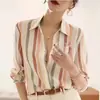 Camisa de manga larga para mujer de comercio exterior transfronterizo con estampado digital 3D a rayas, casual, simple y transpirable