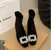 Camurça Estilo Francês Fivela Quadrada com Strass Aumento de Altura 2026 Botas Elásticas Outono Bico Quadrado Botas de Cano Curto Botas Emagrecedoras Femininas Novo Tecido