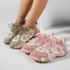 Nuevo modelo de comercio exterior transfronterizo: zapatillas tipo dad para mujer con suela de durián y pedrería, diseño floral pequeño, transpirables, llenas de pedrería, talla grande, zapatos deportivos y casuales para mujer