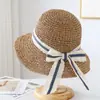 Sombrero de Pescador de Ala Ancha con Lazo de Encaje Estilo Japonés para Mujer, Sombrero de Paja Transpirable para el Verano, Sombrilla Hecha a Mano con Protección Solar