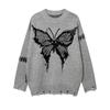 Suéter jacquard de cuello redondo con diseño de mariposa perezosa de moda nacional para hombre, oscuro, diseño de alta calle, dobladillo rasgado, suéter de otoño