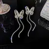 Pendientes Largos de Mariposa con Pedrería, Colgantes Exagerados con Borlas, Pendientes de Moda Minimalista Estilo Ins para Mujer