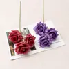 Flores de Seda Flores Artificiales Plantas Verdes Flores Artificiales Rosa de 3 Cabezas Textura de Malla Flores de Rosa Paisajes de B&B Ramilletes de Boda Arreglos Florales Ramilletes de Flores Decorativos