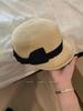 Sombrero Ecuestre de Paja con Lazo Estilo Coreano para Mujer Verano Exterior Sombrilla Sombrero de Paja Vacaciones en la Playa Junto al Mar Sombrero de Paja de Ala Ancha con Visera