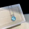Aretes Colgantes Flor Redonda con Zirconia, Aguja Plateada, Rosa Azul Océano, Aretes de Lujo Frescos y Elegantes para Mujer