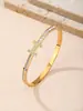 Pulseira H de Aço Inoxidável Feminina Europeia e Americana Transfronteiriça Elegante e Simples Pulseira Cravejada de Diamantes Pulseira de Titânio Banhada a Ouro 18K a Vácuo
