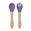 Set de alimentación para bebé con cuchara y tenedor de mango de madera, juego de cuchara y tenedor de mango de madera para niños, cuchara de silicona, tenedor, juego de cuchara y tenedor para comida complementaria de bebé