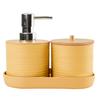 Conjunto de três peças de plástico para lavatório de banheiro com tampa de bambu horizontal fabricantes atacado rack de lavagem de armazenamento de banheiro conjunto de porta-escova de dentes