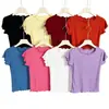 Camiseta base acanalada elástica de manga corta para niñas, lindo top de princesa con cuello de encaje para niñas pequeñas en verano, camiseta de estilo dulce
