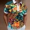 Nova Camisa Polo Masculina Europeia e Americana Transfronteiriça com Listras Verticais, Impressão Digital 3D, Polo Casual da Moda de Manga Curta com Gola