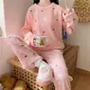 Pijama de Coral Fleece de Invierno para Mujer, con Terciopelo Plus, Bata Gruesa de Franela, Conjunto Suelto de Terciopelo de Algodón Shu Jacquard