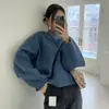Enviado - Moletom estilo coreano, minimalista, gola alta parcial, ombros caídos, versátil, espessado para mulheres, peça externa solta e casual para outono e inverno