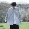 Camisa de Solapa Estilo Cityboy Japonés para Hombre de Manga Larga Ins Retro Holgada Versátil Rayas Camisa Exterior Casual
