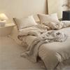 Conjunto de três peças de algodão simples estilo japonês, linho justo, quatro estações, nude, roupa de cama de casal, tecido para casa