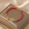 Incrustado Jade Hetian Natural Azul Branco Fivela Ping An Pulseira de Corda Vermelha Tecida com Elo de Anel Vintage Senso de Design Feminino