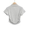 Camiseta Básica de Manga Corta con Pliegues de Cuello Medio Alto Europea y Americana para Mujer Otoño Nuevo Chica Caliente Europea y Americana Ajustada Adelgazante Base