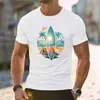 Praia Califórnia Férias Praia Skate Camiseta de Poliéster Gola Redonda Top Solto para Homens e Mulheres