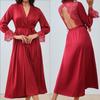 Pijama de Cetim Chiffon Yaoting para Mulheres, Verão Fino com Renda Costurada Elegante Francês Sem Costas Longo Vestido de Noite Wp2701