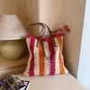 Transfronterizo 2026 Primavera Nuevo Estilo Bolso Tejido a Mano Gran Capacidad Bolso de Mujer Bolso Tejido de Paja Bolso Tote de Hombro Rayado